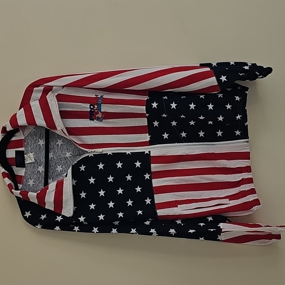 Vintage Pro Fitness USA Flag Zip-Up Pullover Patriotic Stars & Stripes Jacket XL - Picture 7 of 12
